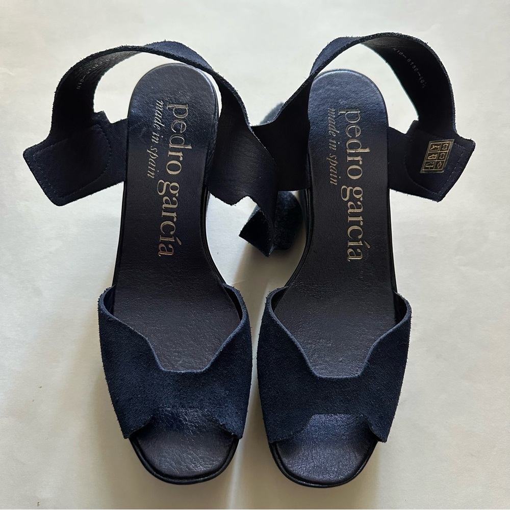 Pedro Garcia designer suede navy wedges shoes size 10 holiday heels
